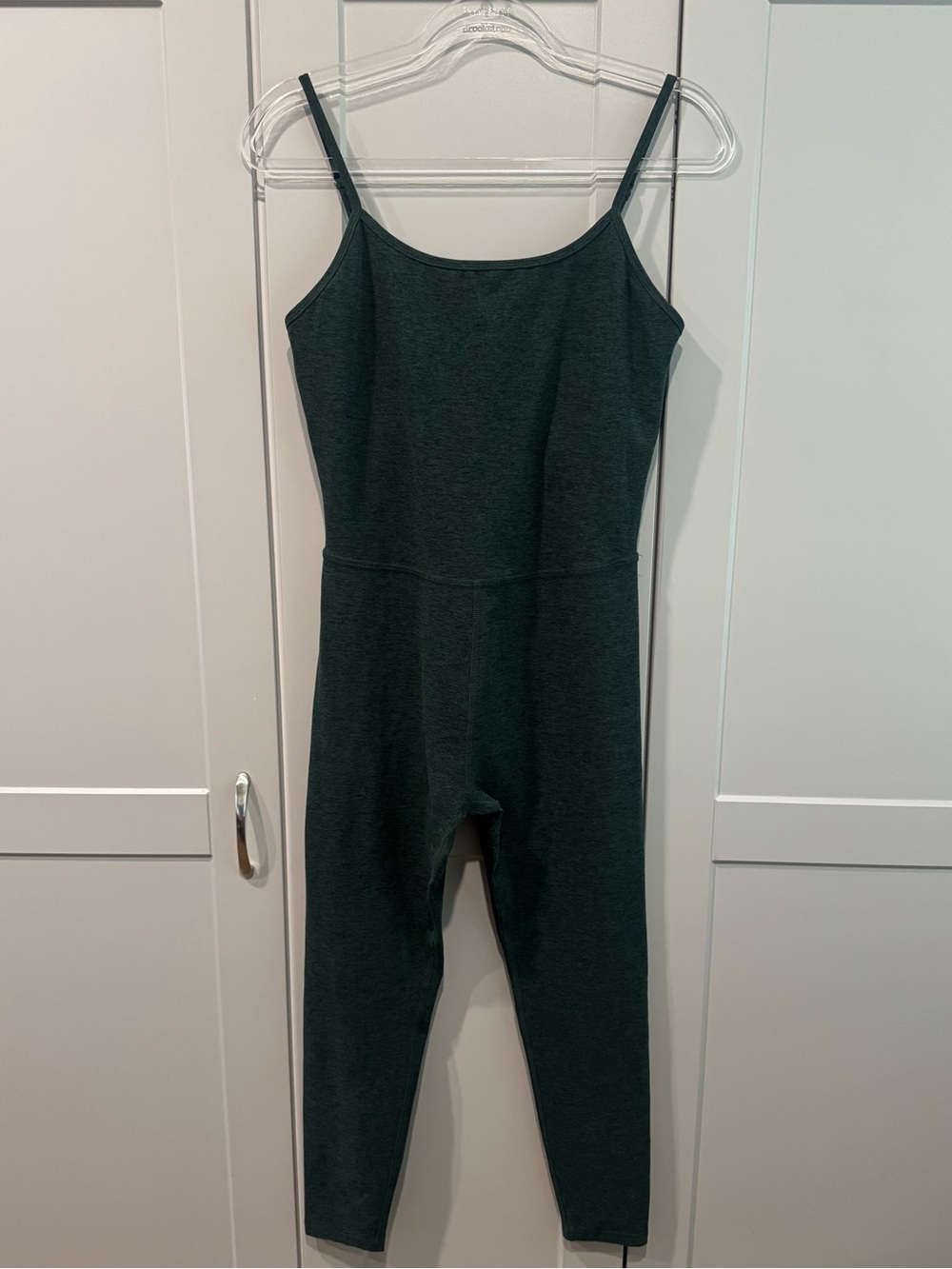 Beyond Yoga Dark Green Slim Ribbed Spaghetti-Strap Jumpsuit
